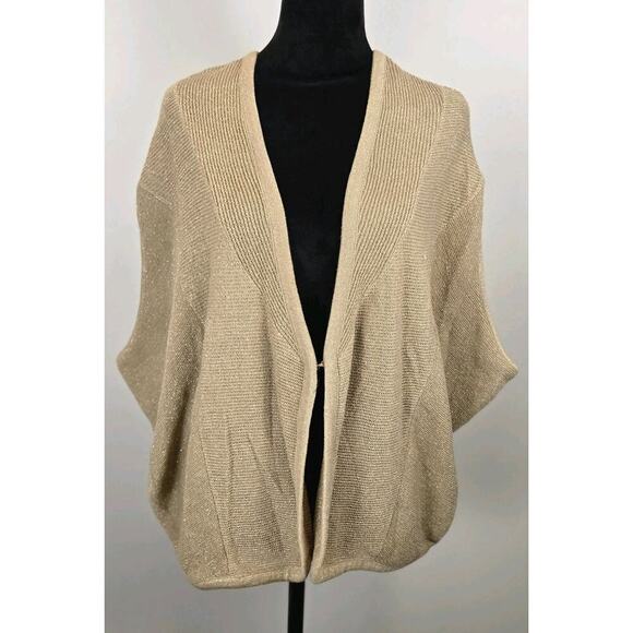 Gold Metallic Jennifer Lopez JLO Sweater Shrug LARGE Shimmer Glam Front Hook - Picture 2 of 6